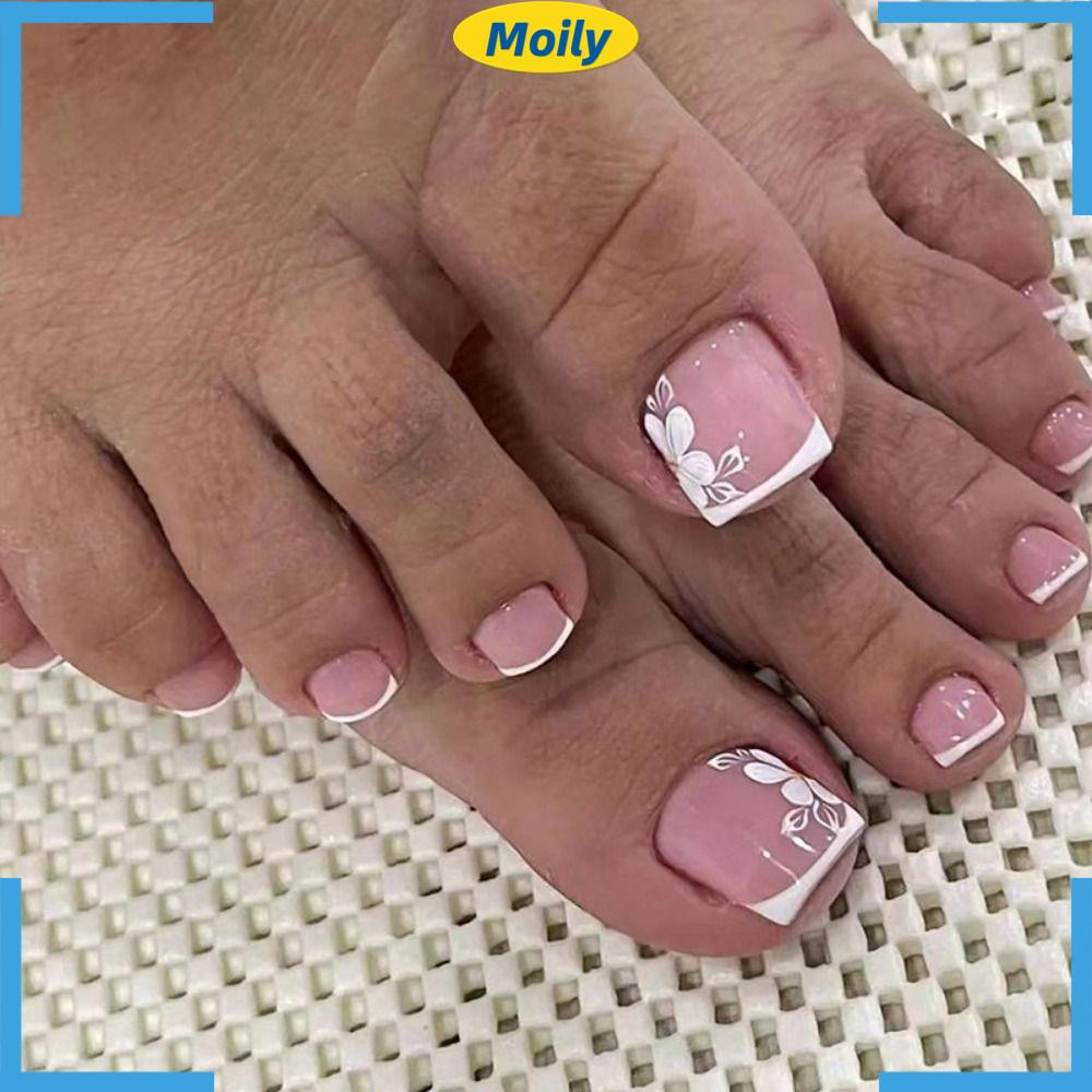 MOILYVN Móng Chân Giả Hình Vuông Phong Cách Pháp Cho Nữ