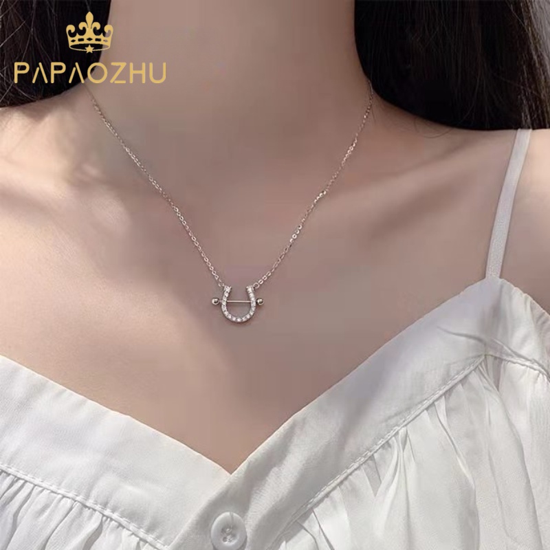 Dây chuyền PAPAOZHU mặt chữ U móng ngựa đính đá zircon thời trang cho nữ