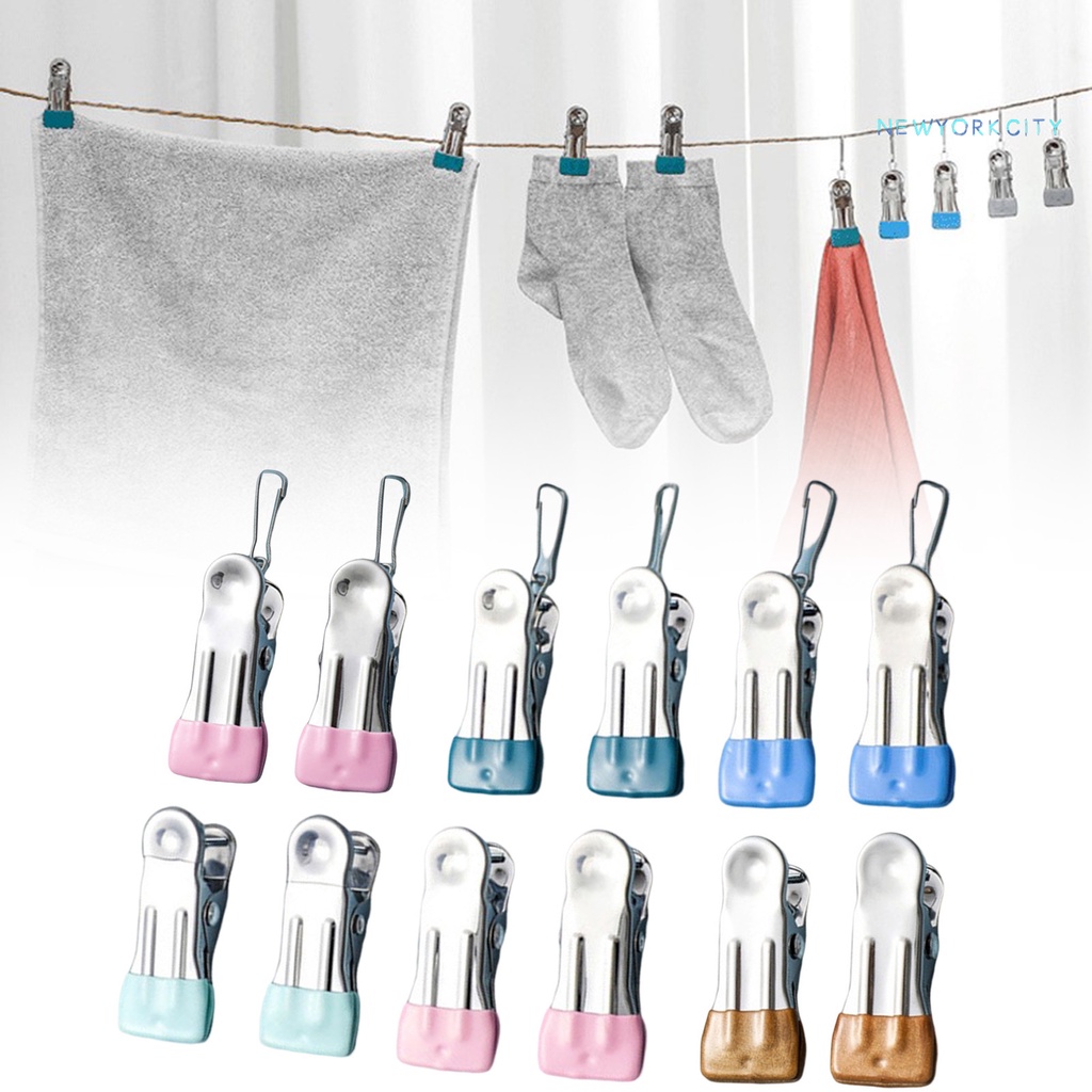 Set 10 Kẹp Phơi Quần Áo NY-10 Bằng Kim Loại Chống Trượt Chống Rách Tiện Dụng