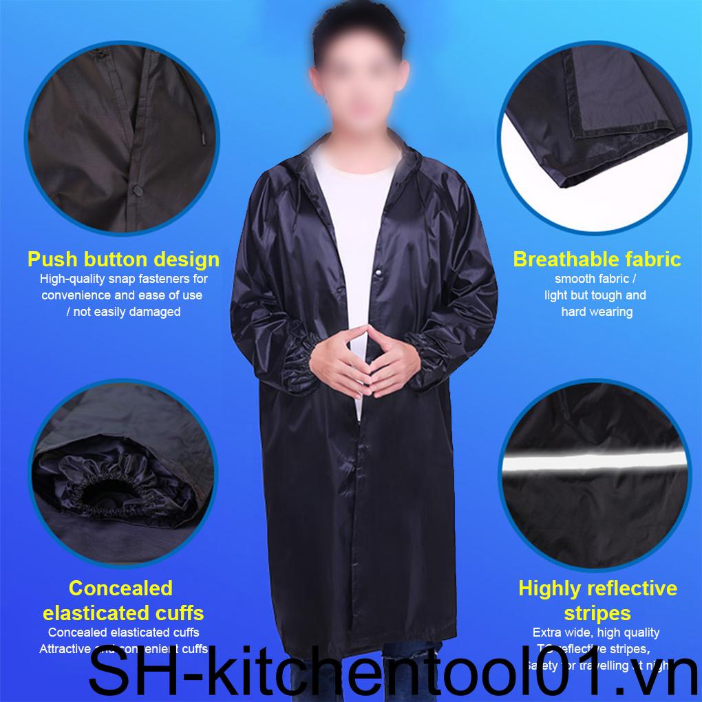 (CD) Áo Mưa Dáng Dài Có Mũ Trùm Đầu Màu Đen Phản Quang Chống Thấm Nước Có Thể Thay Đổi Được Thời Trang Đi Bộ Đường Dài