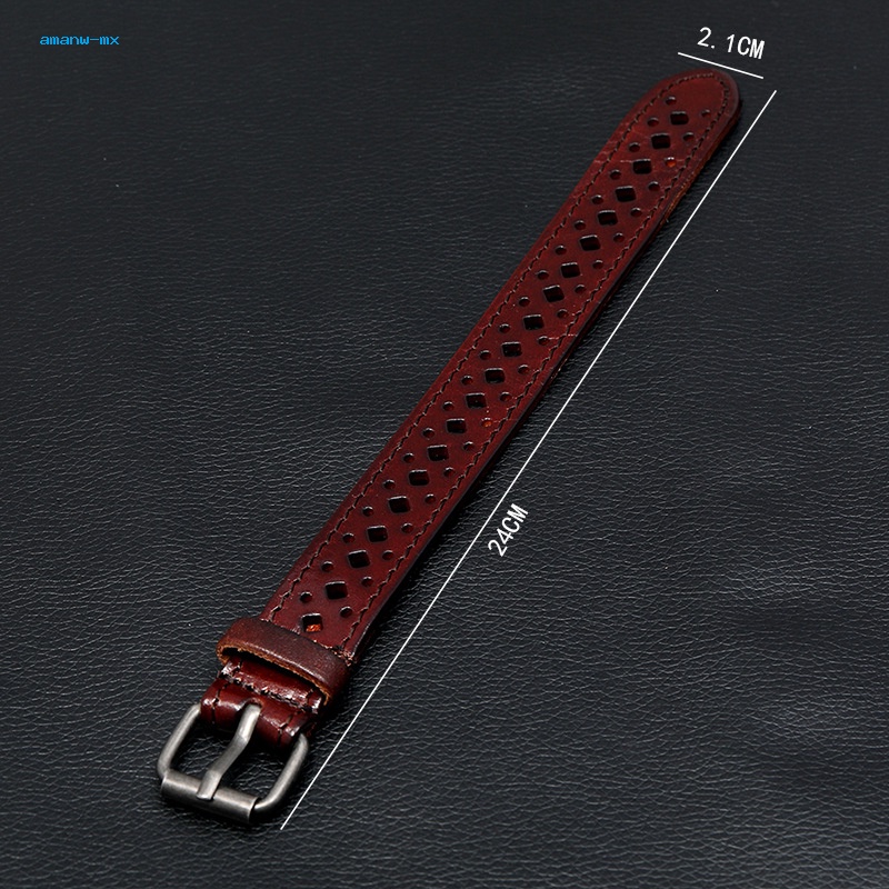 Vòng Tay Da Bò Thiết Kế Rỗng Bản Rộng Phong Cách Retro Cá Tính Cho Nam