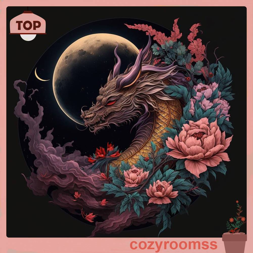 Tranh Đính Đá Kim Cương Toàn Bộ 5D DIY Hình Vẽ Rồng Bay Trang Trí Nhà Cửa