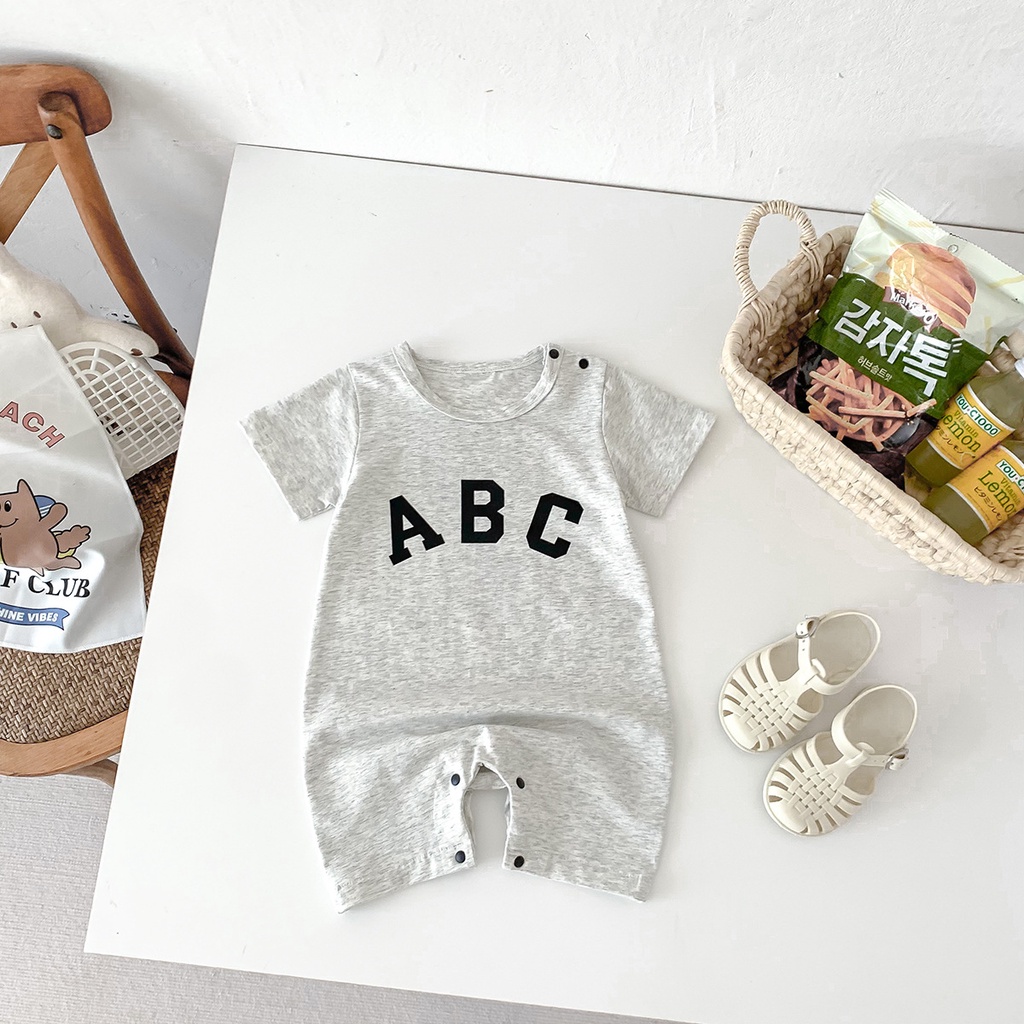Áo Liền Quần Ngắn Tay In Chữ Thời Trang Mùa Hè Cho Bé Sơ Sinh