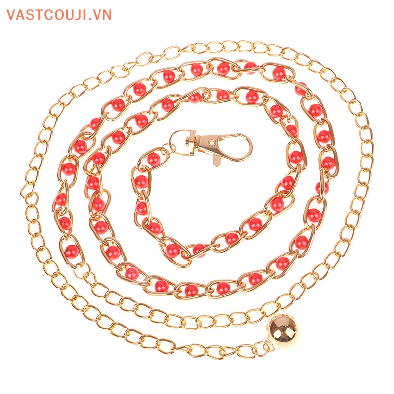 Phụ Kiện Dây Xích Kim Loại Đính Hạt Ngọc Trai Trang Trí Đầm Nữ VASTJI