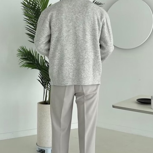 Áo Sweater Dệt Kim Tay Dài Cổ Gập Đơn Giản Màu Trơn Phong Cách Hàn Quốc Thời Trang Cho Nam