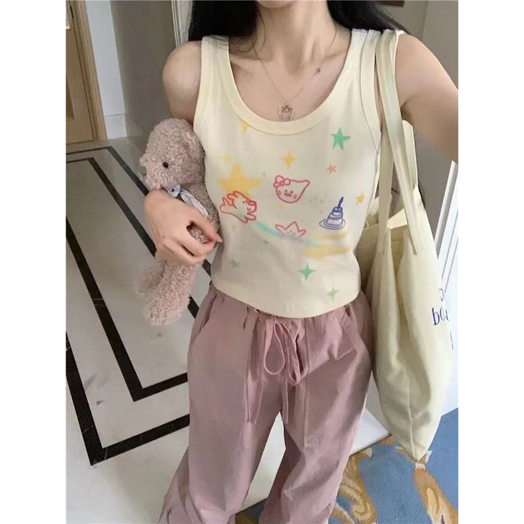 Áo Hai Dây Mùa Hè In Họa Tiết Graffiti Ngọt Ngào Cho Nữ