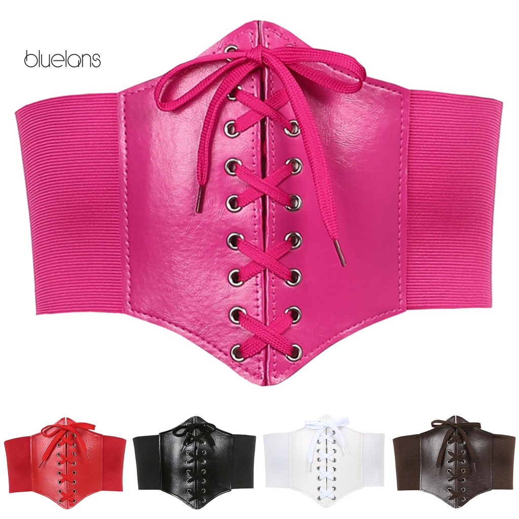 Thắt Lưng Giả Da Bản Rộng Co Giãn Màu Trơn Phong Cách Vintage