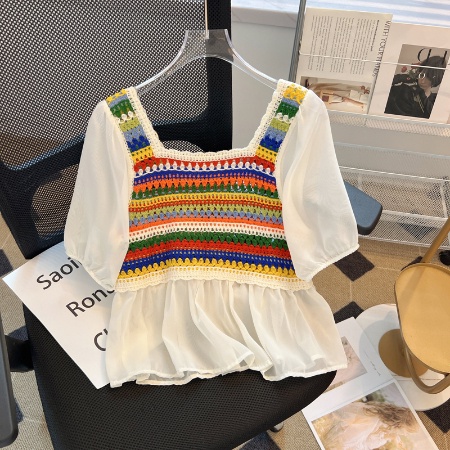 K Dệt Kim Khâu Màu Sắc Tương Phản Phong Cách Phương Tây Chống Tuổi Teen Size S