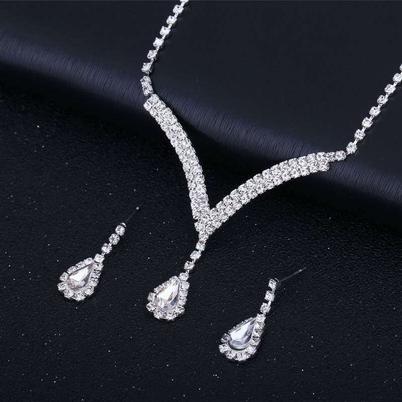 Ygt Set Vòng cổ Và Bông Tai Mạ Bạc Dáng Dài Đính Đá Hình Giọt Nước Thanh Lịch Cho Cô Dâu