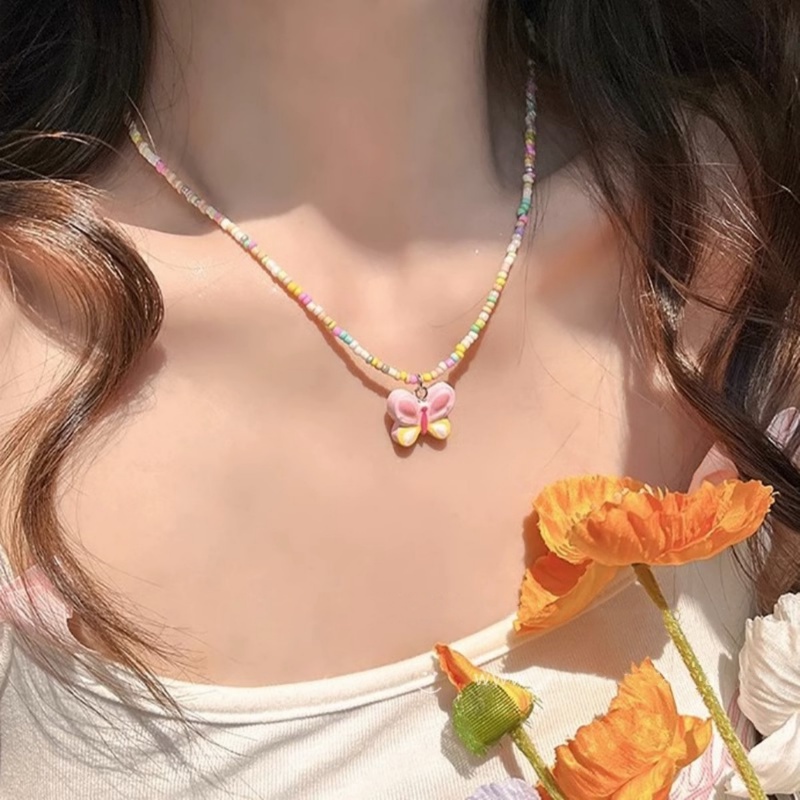 Vòng cổ Chuỗi Hạt Nhiều Màu Sắc Hình Bướm Xinh Xắn Dành Cho Nữ
