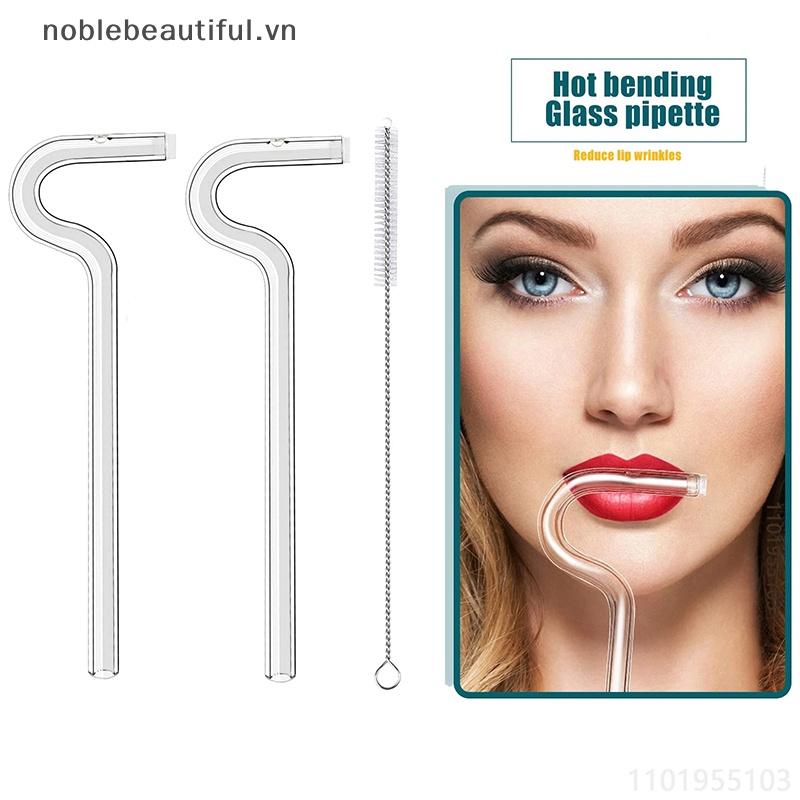 Set 1 / 2 Ống Hút Thủy Tinh Chống Nhăn Có Thể Tái Sử Dụng Kèm Cọ Vệ Sinh