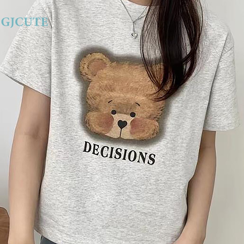 Áo Thun Tay Ngắn Cổ Tròn In Hình Gấu Hoạt Hình Dễ Thương Thời Trang Mùa Hè Cho Nữ