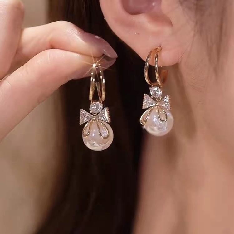 Bông Tai Mạ Bạc 925 Hình Nơ Đính Ngọc Trai Thời Trang Dành Cho Nữ