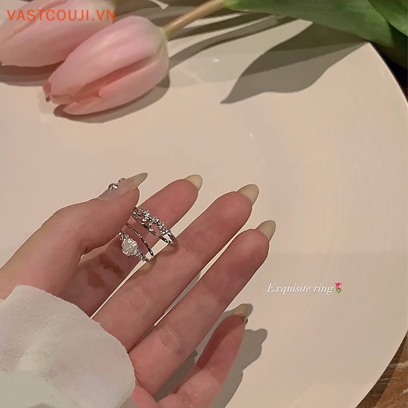 Nhẫn Hở Hình Nơ Hoa Đính Đá Zircon Màu Bạc Tùy Chỉnh Thời Trang Cho Nữ