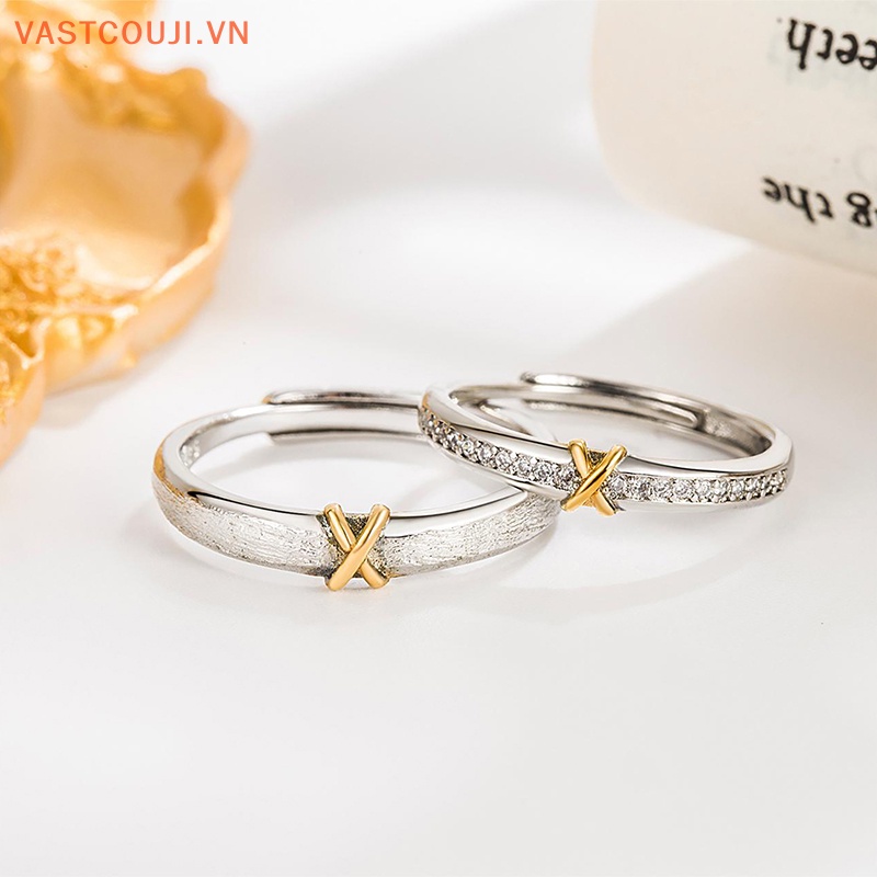 Nhẫn Cặp Đính Đá Zircon Kiểu Hàn Quốc Có Thể Điều Chỉnh Kích Thước