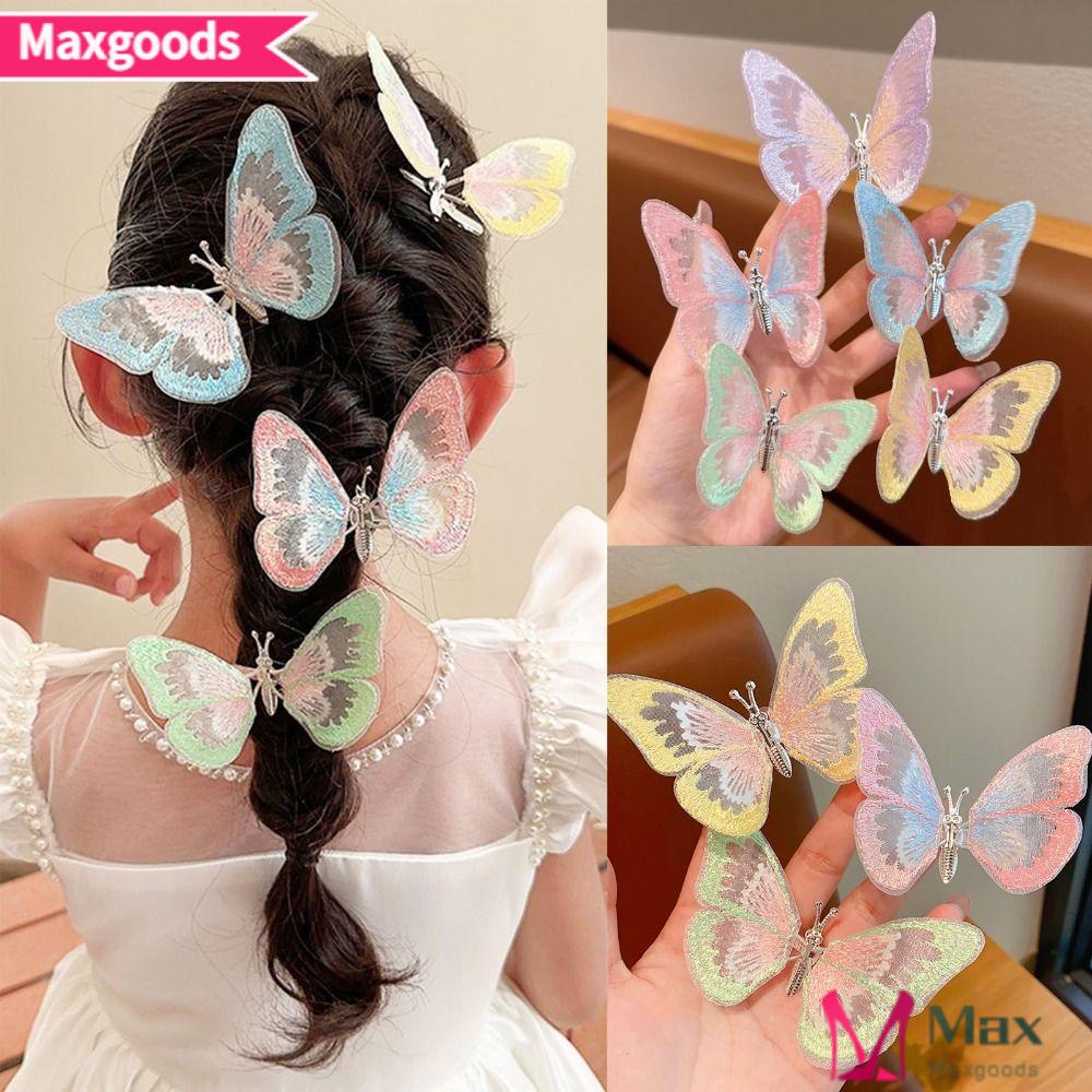 MAXG Kẹp Tóc Bướm Hai Lớp Thêu Nhiều Màu Sắc Dễ Thương Thích Hợp Làm Quà Tặng Cho Bữa Tiệc