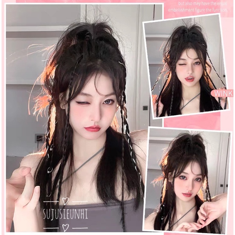 (12 mẫu) 1 lọn tóc giả tết sẵn dạng kẹp cài khoen chữ thập, trái tim, đủ hình ngộ nghĩnh phong cách RYVN