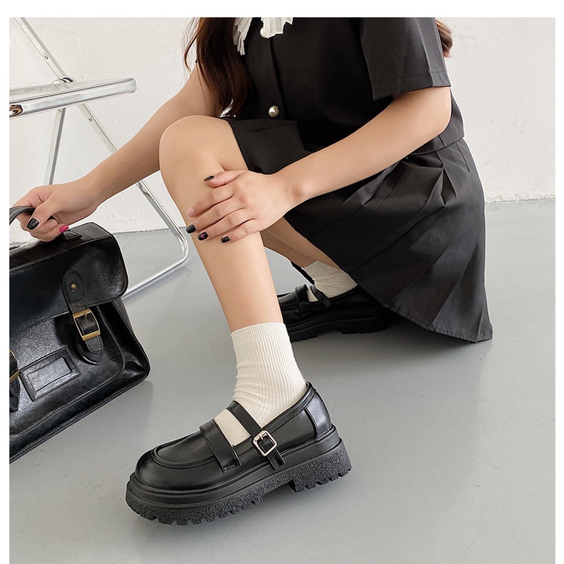 Giày Da Đế Dày Phong Cách Retro Nhật Bản Ngọt Ngào Cho Nữ