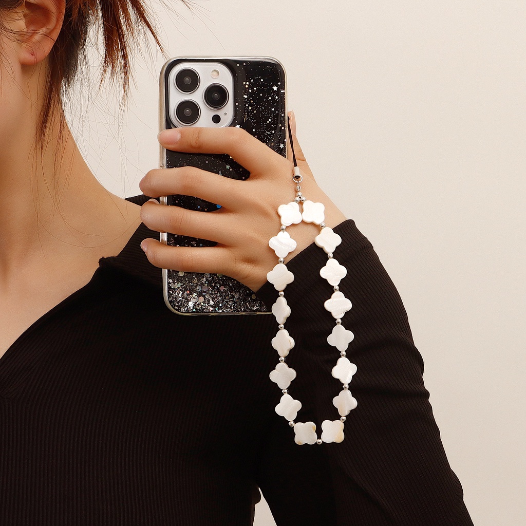 Niche Ốp Điện Thoại Di Động Ngắn Có Dây Đeo Cổ Tay Họa Tiết Hoa Trắng Fritillaria Tối Giản Chất Lượng Cao Cho