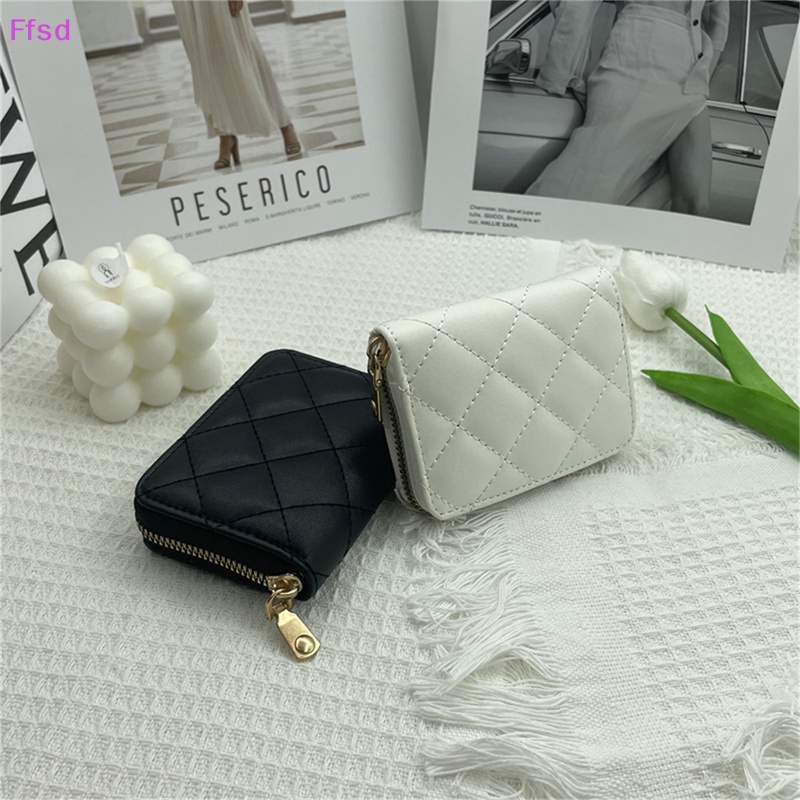 {Ffsd} Ví Ngắn Đựng Tiền Xu Thẻ Bằng Da PU Thêu Họa Tiết Hình Thoi Có Dây Kéo Thời Trang Cho Nữ * Hàng Bán