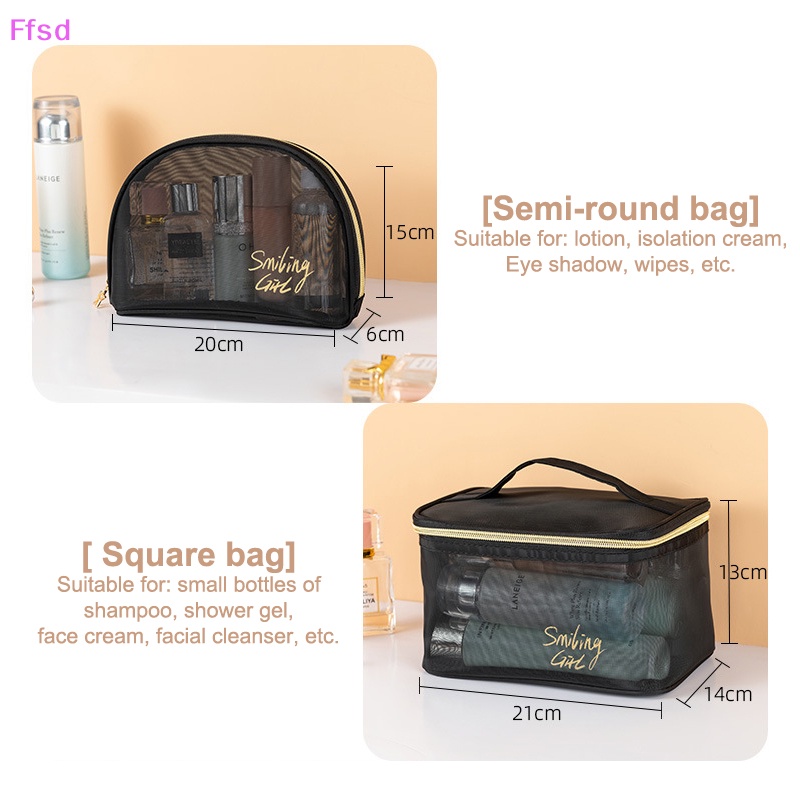 {Ffsd} Túi Lưới Đựng Mỹ Phẩm Trang Điểm Màu Đen Và Trái Tim Nhỏ Gọn Có Khóa Kéo * Bán Chạy