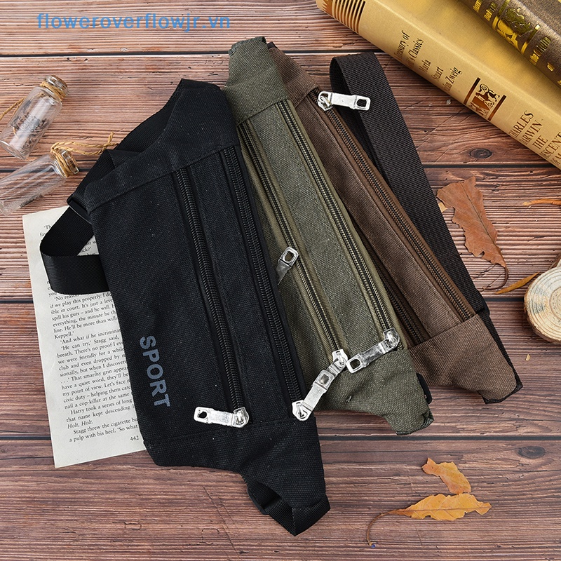 1 Túi Đeo Thắt Lưng Bằng Vải canvas Sức Chứa Lớn Có Khóa Kéo Dùng Khi Chạy Bộ / Cắm Trại / Leo Núi