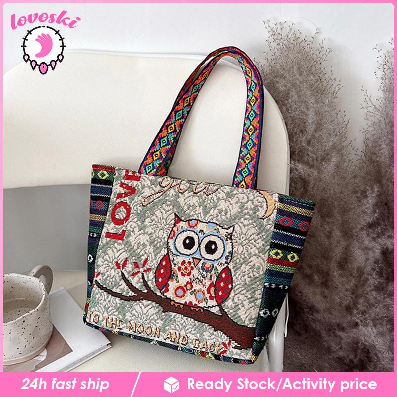 Túi Xách Nữ In Hình Cú Mèo Phong Cách Vintage