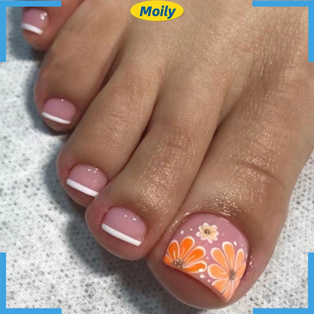 MOILYVN Set 24 Móng Chân Giả Hình Vuông Cho Nữ
