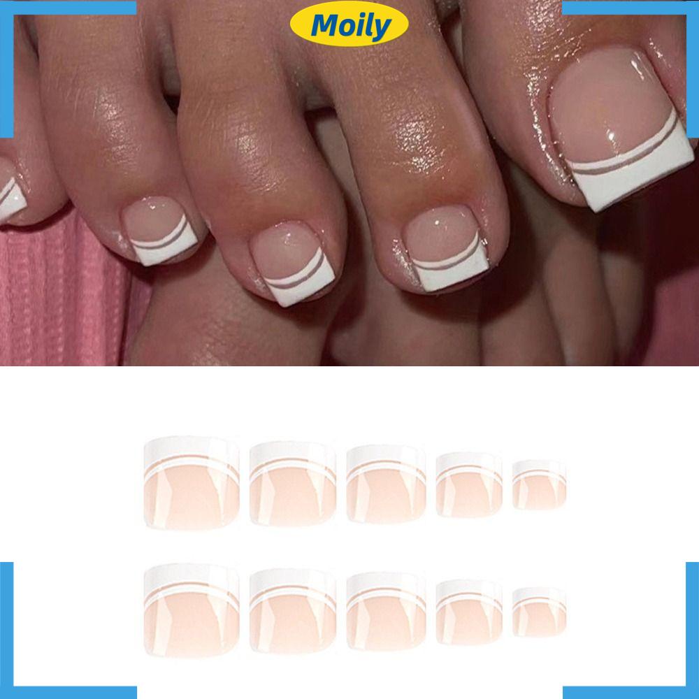 MOILYVN Set 24 Móng Chân Giả Hình Vuông Ngắn Phong Cách Pháp