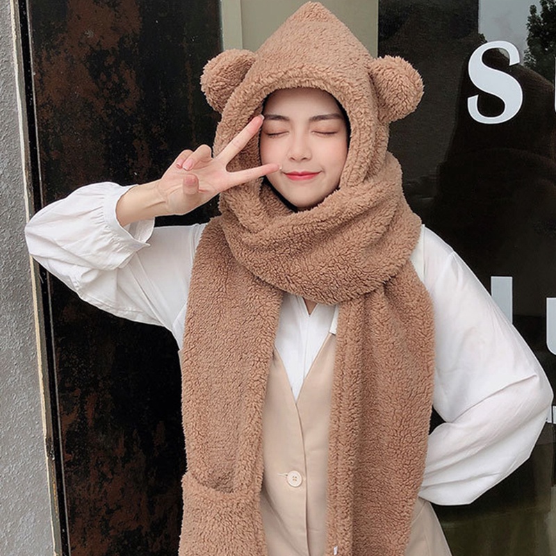 Ygt Mũ Beanie Màu Trơn Đính Tai Gấu Bông Dễ Thương Thời Trang Mùa Đông Cho Nữ