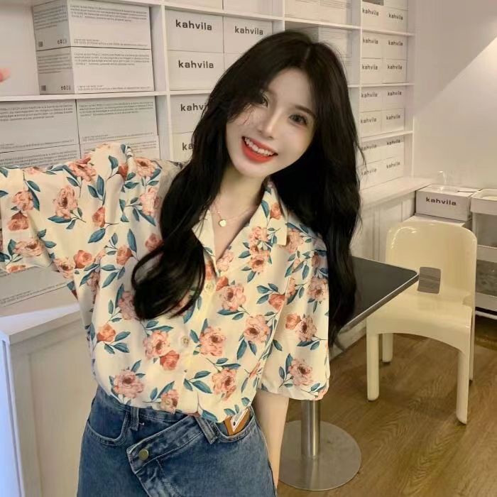 Áo Sơ Mi Chiffon Tay Lửng In Họa Tiết Hoa Thời Trang Hàn Quốc Dành Cho Nữ
