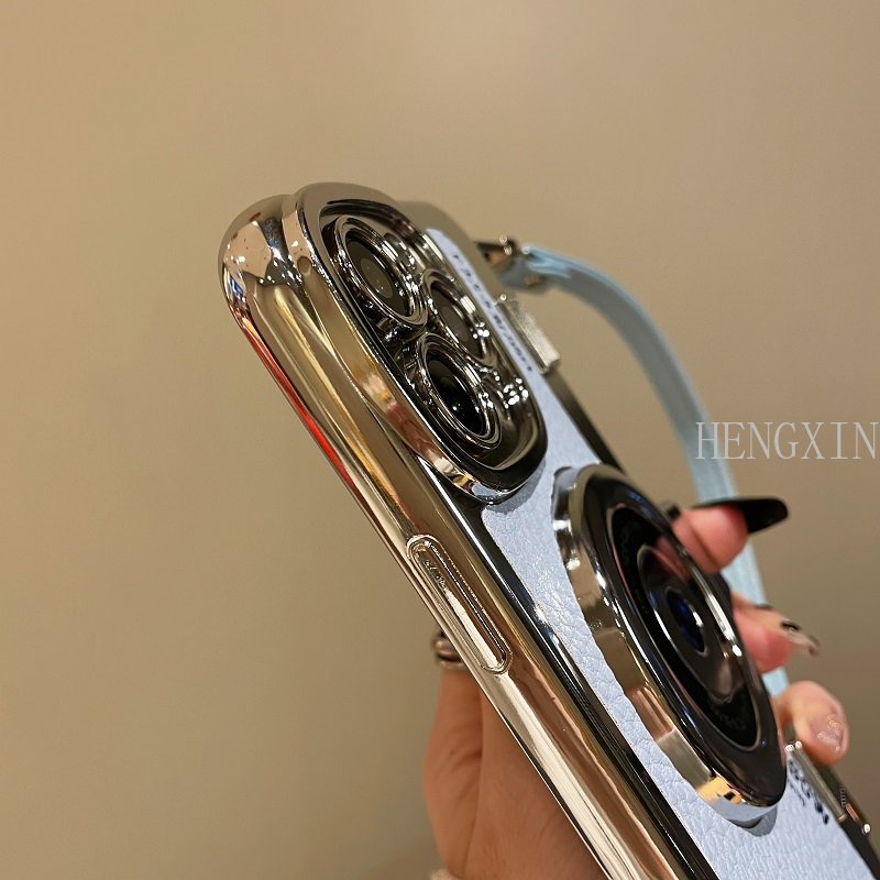 Creative and Personalized 3D Electroplated Camera Leather Hand Starp Phone Case Suitable for iPhone 15 Pro Max 11 12 13 14 Pro Max 14 Plus Shockproof Full Case