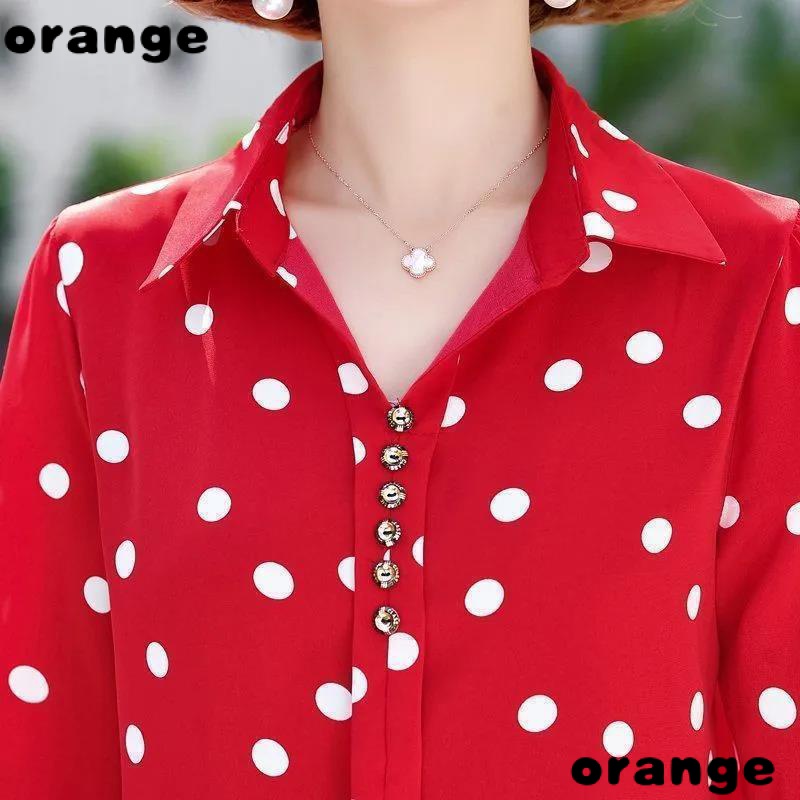 Áo Sơ Mi Tay Ngắn Họa Tiết Chấm Bi Phong Cách Thời Trang Mùa Hè Mới 2021 Cho Nữ Trung Niên