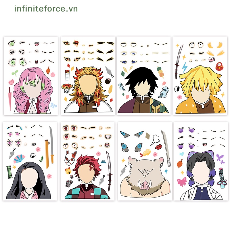 Bộ 8 Miếng Dán Hình Anime Demon Slayer Vui Nhộn Chống Thấm Nước Cho Bé Trai Gái DIY