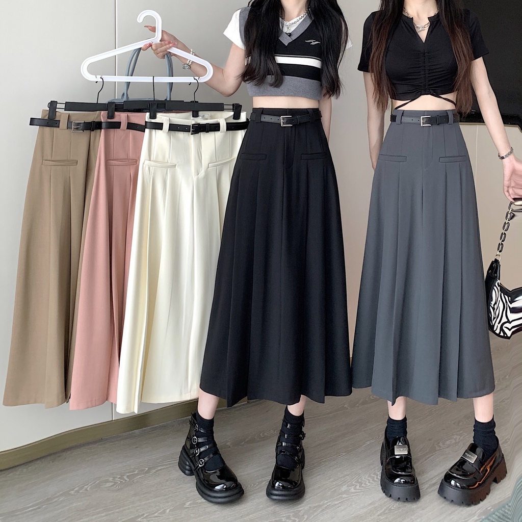 Chân Váy Chữ A Lưng Cao Xếp Ly Thời Trang Hè Thu Cho Nữ