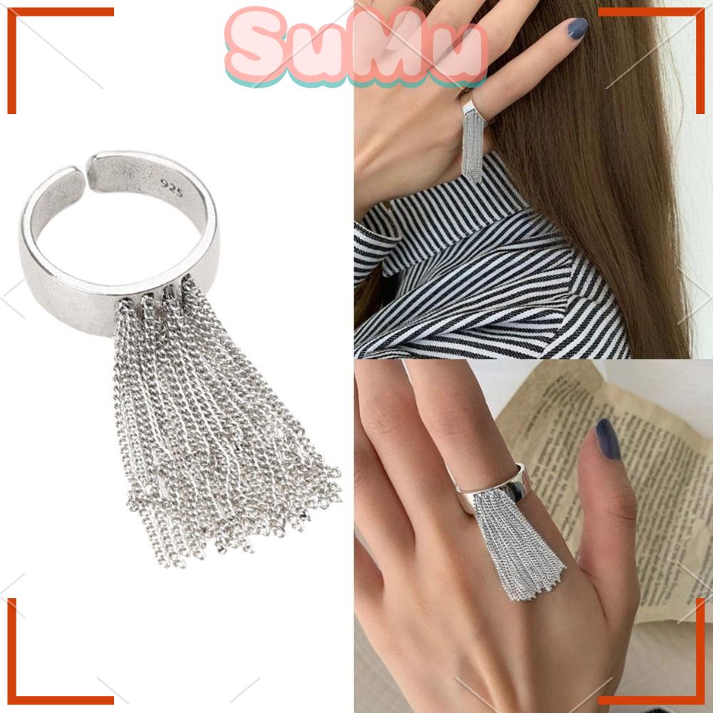 SUMU Nhẫn Hở Dạng Chuỗi Tua Rua Phong Cách Punk Cổ Điển Cá Tính Có Thể Điều Chỉnh Dành Cho Nữ