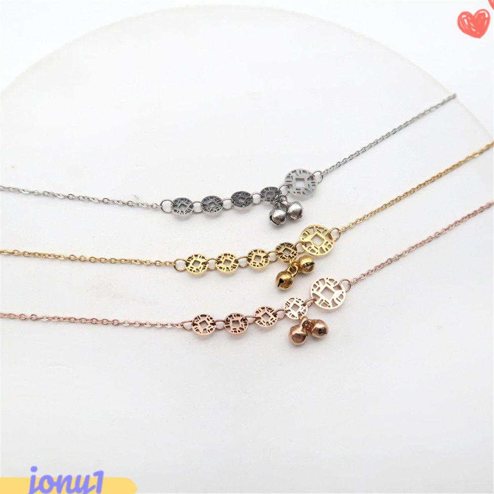JONYE Lắc Chân Thép Titan Đính Đồng Xu Phong Cách Trung Hoa Cổ Điển Cho Nữ
