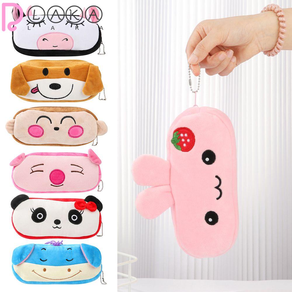 LAKAMIER Túi Đựng Bút / Mỹ Phẩm Phối Lông Có Khóa Kéo Họa Tiết Động Vật Dễ Thương Ốp