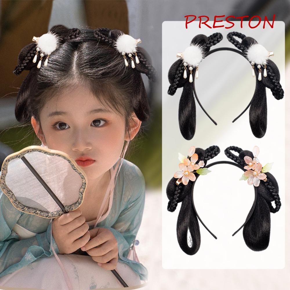 PRESTON Phụ Kiện Tóc Giả Bằng Sợi Tổng Hợp Mềm Mại Phong Cách Hán Phục Trung Hoa Cổ Điển Dành Cho Bé Gái