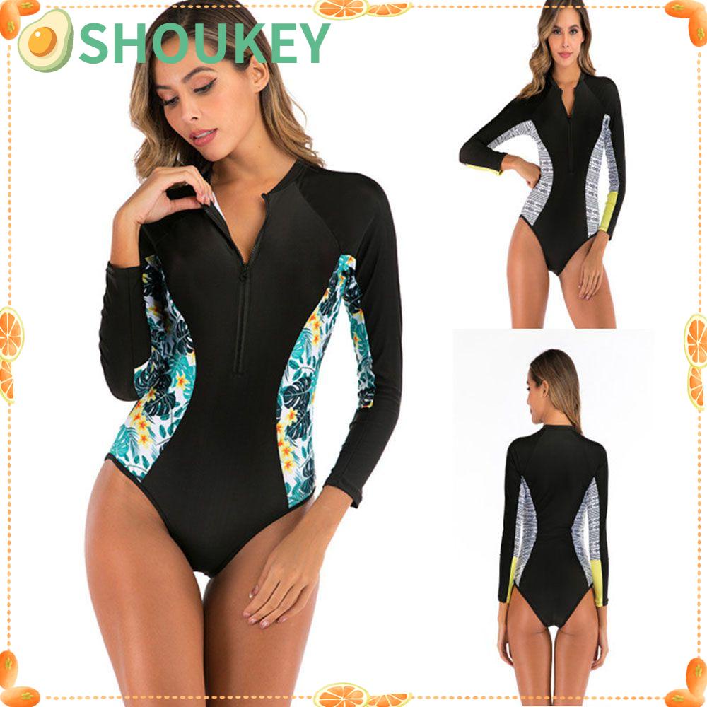 SHOUKEY Đồ Bơi Một Mảnh In Hoa Có Khóa Kéo Trước