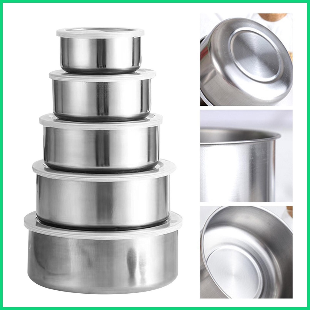 Bộ 5 Tô Trộn Thực Phẩm Bằng Thép Không Gỉ Có Nắp Đậy Kín Khí
