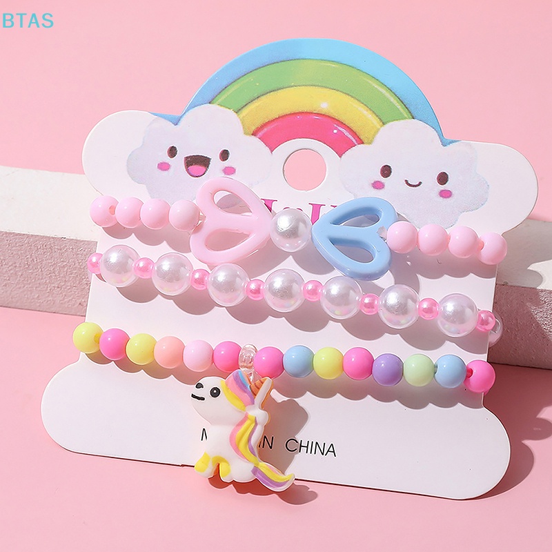 Bộ 3 Vòng Tay Chuỗi Hạt Nhiều Màu Sắc Hình Kỳ Lân Hoạt Hình Dễ Thương Cho Bé Gái