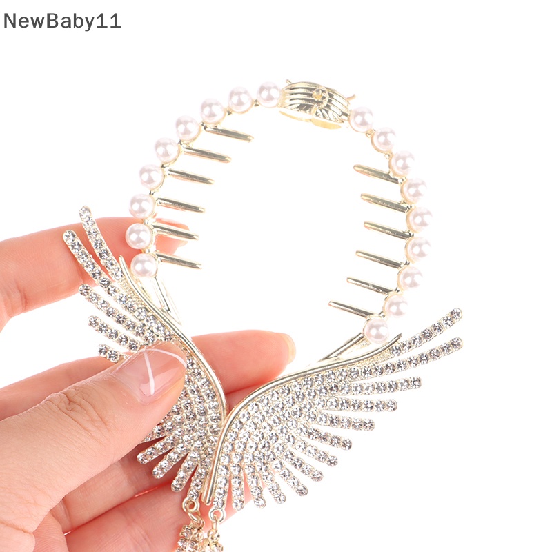 Kẹp Tóc Hình Đôi Cánh Thiên Thần Đính Đá Ngọc Trai Phối Tua Rua Xinh Xắn Cho Bé Gái