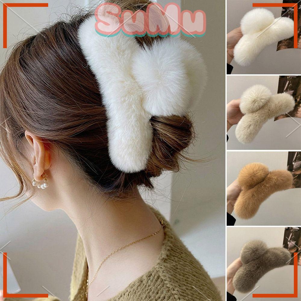 SUMU Kẹp Tóc Càng Cua Đính Lông Nhân Tạo Thời Trang Hàn Quốc
