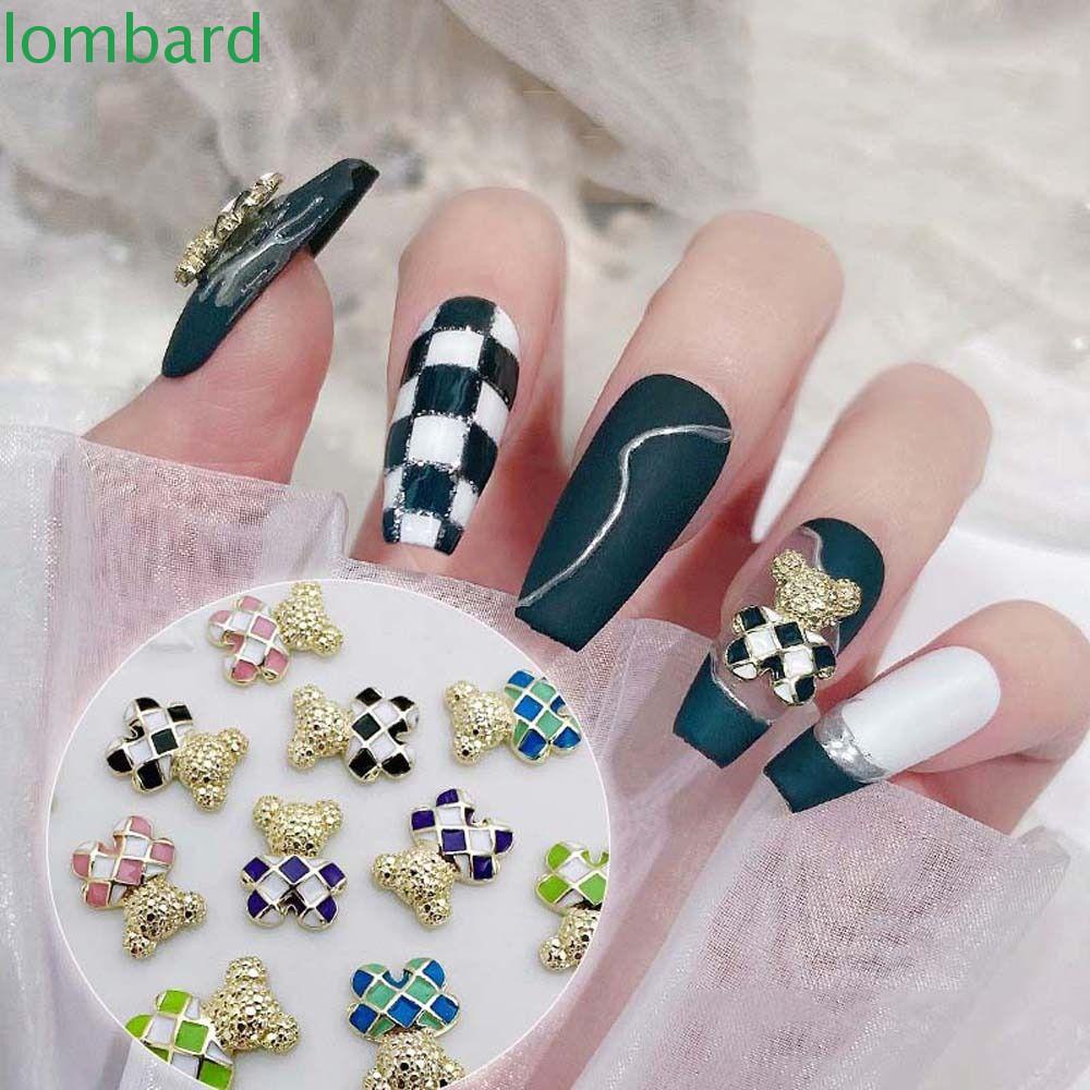 LOMBARD Phụ Kiện Trang Trí Móng Tay Hình Gấu Hoạt Hình Nhiều Màu Thời Trang