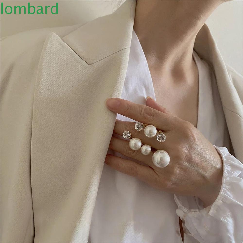 LOMBARD Nhẫn Đính Đá Phong Cách Retro Oversize Dành Cho Nữ