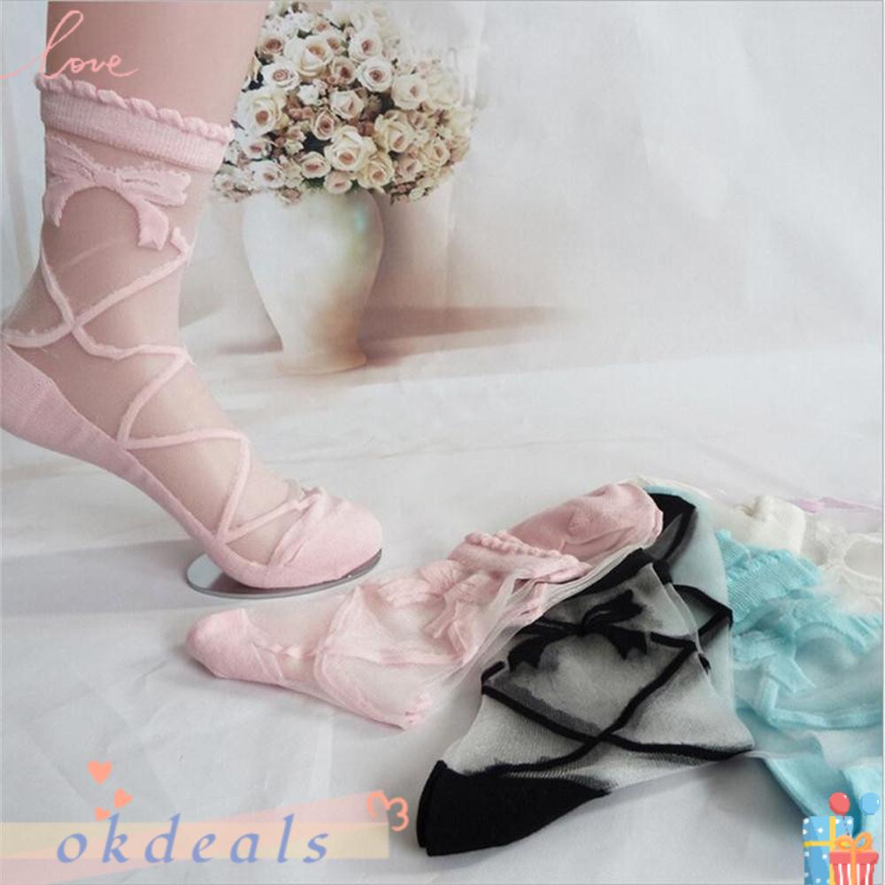 OKDEALS Kính Tất Lụa Mềm Đính Nơ Xinh Xắn