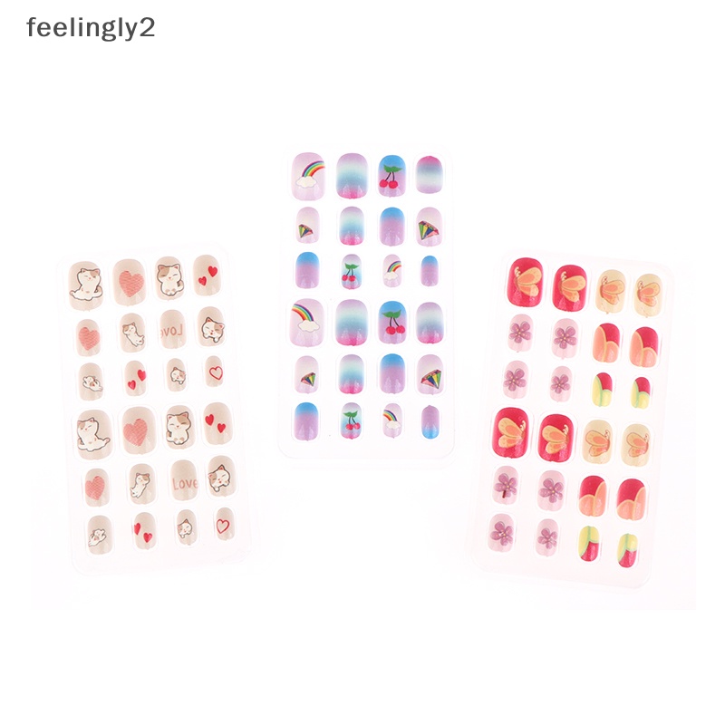 Bộ 24 Móng Tay Giả Họa Tiết Hoạt Hình Nhiều Màu Dễ Thương Cho Bé Gái