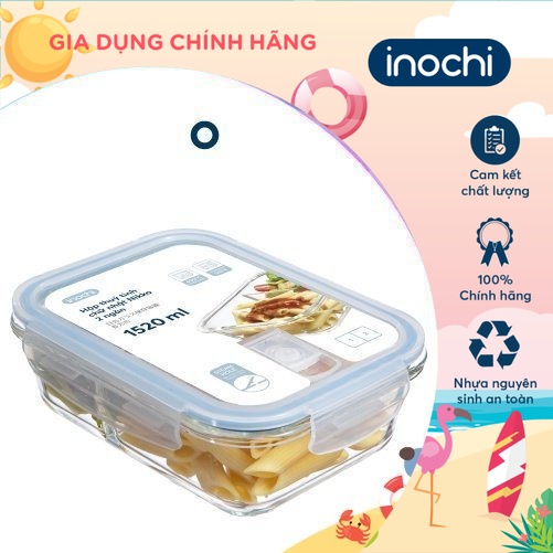 Hộp thuỷ tinh chữ nhật Inochi - Nikko 1520 ml ( 2 ngăn )
