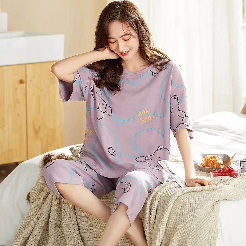 Bộ Đồ Ngủ Pijama Mỏng Cỡ Lớn Điều Hòa Không Khí Thời Trang Xuân Hè Cho Nữ